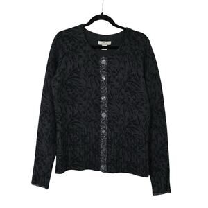 Bob Timberlake Black Floral Lambswool Rabbit Hair Cardigan Sweater L Preppy